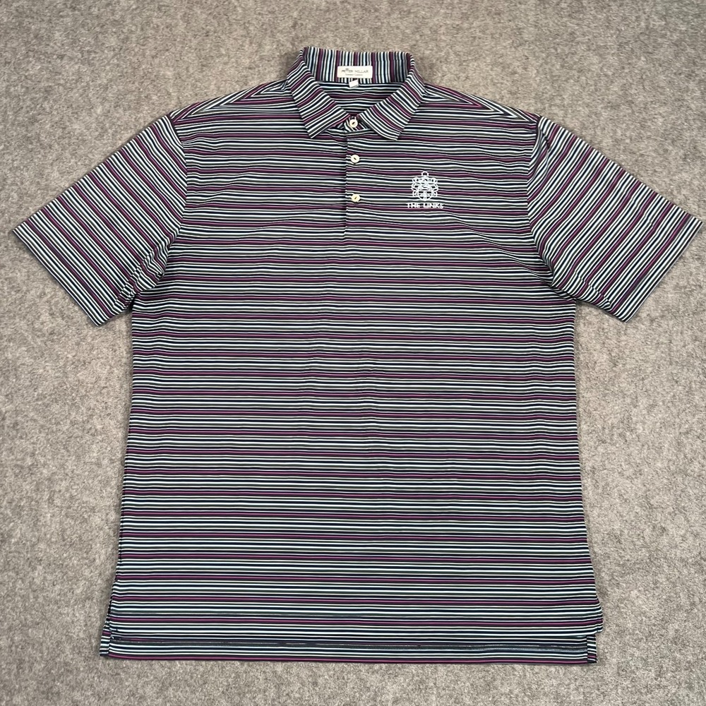Peter Millar Striped Summer Comfort Performance Polo‎ Shirt Men's Size Large